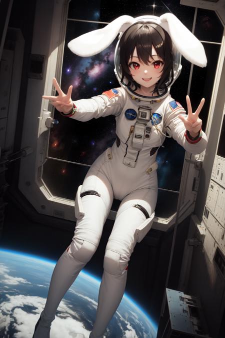 2486933-1351444702-masterpiece, best quality, absurdres, perfect anatomy, 1girl, solo, Inaba Tewi, short hair, black hair, red eyes, astronaut suit.png